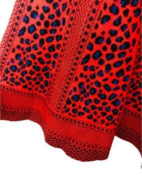 Gianni Bini orange blue knit animal print fit and flare midi dress sz med